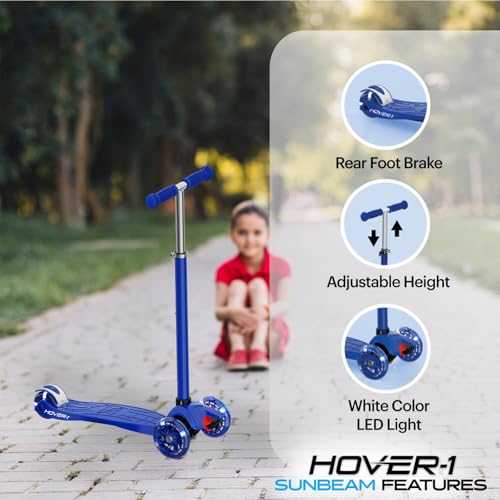 Hover-1 Sunbeam Kick Scooter with Multicolor Wheel Lights, 4.5” Front Wheels, Rear Foot Brake, and 110 Pound Weight Capacity, Black