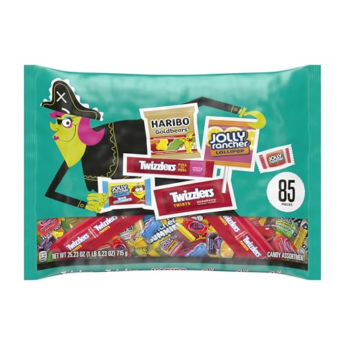Jolly Rancher, HARIBO and TWIZZLERS Assorted Fruit Flavored, Halloween Candy Bag, 25.23 oz (85 Pieces)