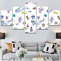 SIGNWIN 5 Panel Canvas Wall Art Modern Art Decorative Elements Fun Illustration Illustrations Kids Multicolor for Home Decorations Ready to Hang - 60