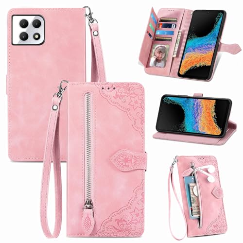 DAMONDY for Revvl 7 5G Wallet Case for Women/Men,T-Mobile Revvl 7 5G Case,7 Card Holder Leather Flip Case with Strap Stand Pocket Shockproof Folio Magnetic Zipper Wallet Purse Case -Pink