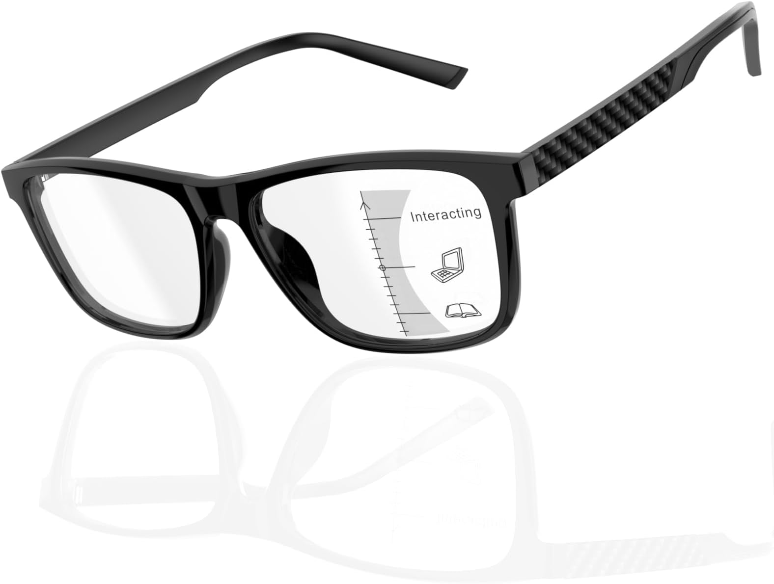 Progressive Multifocus Reading Glasses Men TR90 Frame Lightweight Trifocal Transition Computer Readers Near Workspace Anti Blue Light Black 2.50
