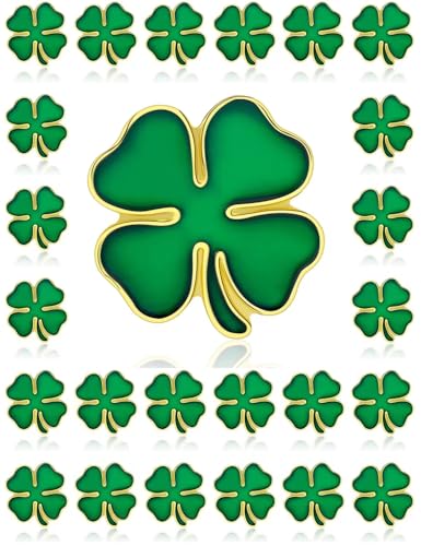 Tichso 25/50/100/200/300pieces Metal enamel green small St. Patricks Day Lapel pin four leaf clover pin Brooch pins for women men Clothes backpack hat Irish holiday souvenir gift Four leaf clover pin badge bulk (25)