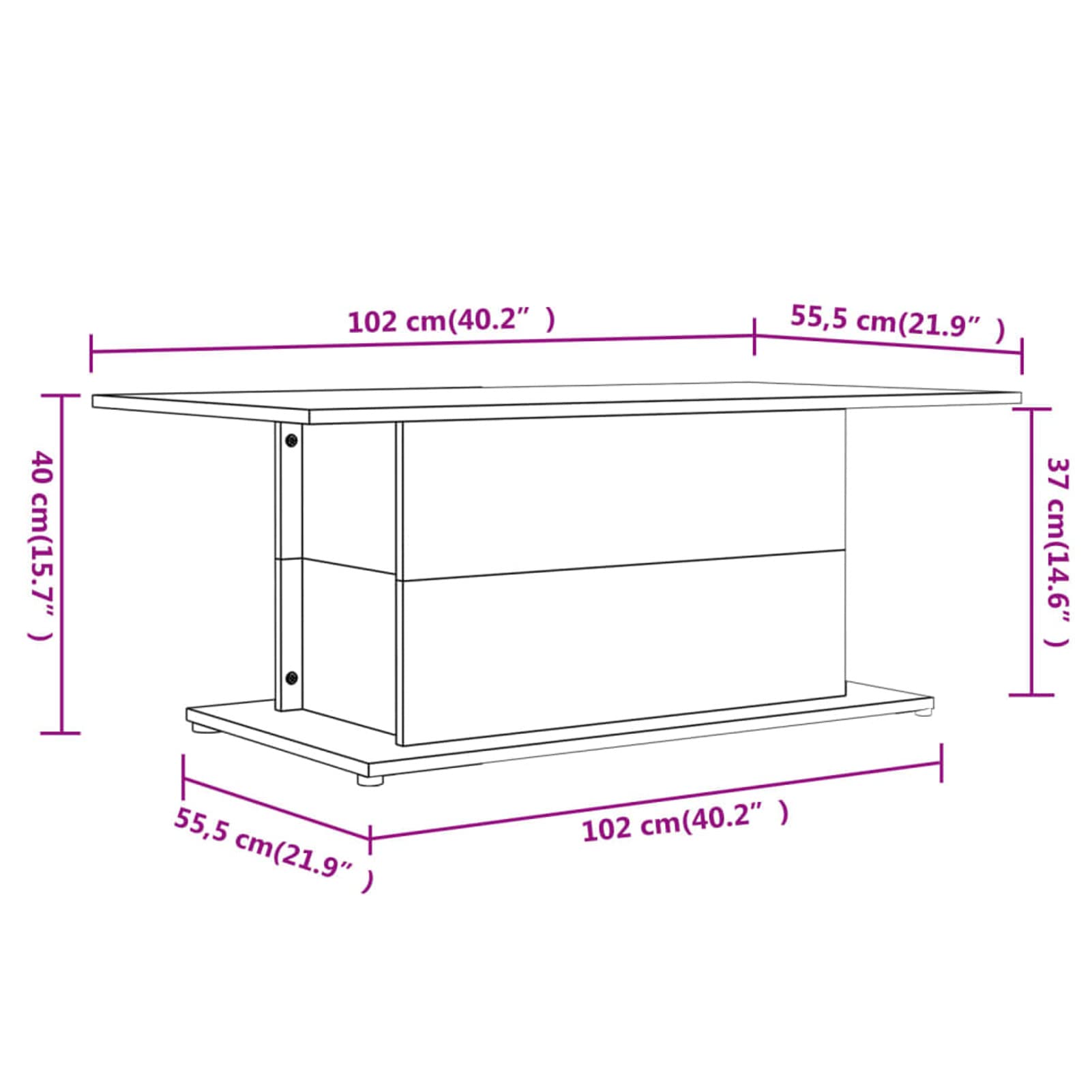 Homgoday Tavolino da caffè bianco lucido 102 x 55,5 x 40 cm, tavolino da tè per soggiorno, sala d'accoglienza degli ospiti, camera da letto e mobili da ufficio