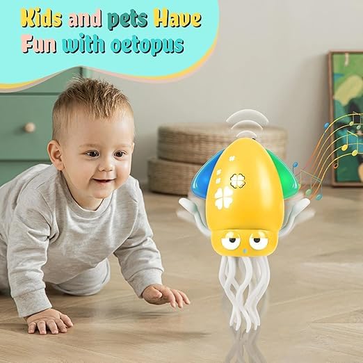 Image of ACROWN Electric Dancing ans Smoke Octopus Toy with Led Light and Music and Smoke, Playful Automatic Evasion Crawling Dancing Octopus with Fishing Rod, Smart Dancing Squid Toy (Big Octopus USB)