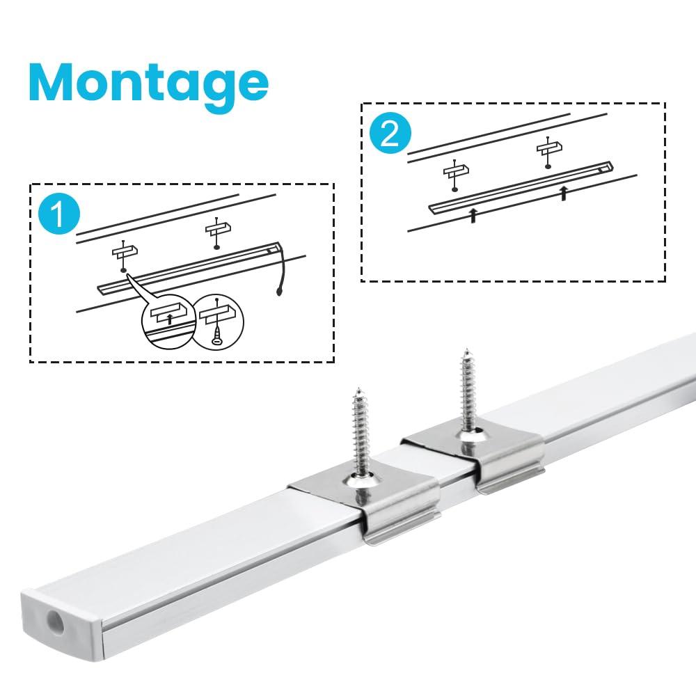 LightingWill Profilé LED Aluminium en U 6 x 1 m Argent, Diffuseur Fumé, Kit avec Embouts et Clips, Rail pour Ruban LED, Dissipateur de Chaleur, Installation LED