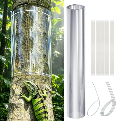 Tree Guard for Iguana Prevention with Zip Ties Thickened Transparent PVC Tree Trunk Protector Squirrel Rodent Cat Climbing Prevention Weatherproof Reusable Tree Wrap with Strong Adhesive (16x48IN)