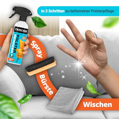 FRISCHER PROFESSIONAL Polsterreiniger 500ml für Sofa, Auto, Sessel & Couch inkl. Bürste + Microfasertuch, Textilreiniger Konzentrat & Autositz Reiniger für alle Polstermöbel - Fleckenentferner Sofa