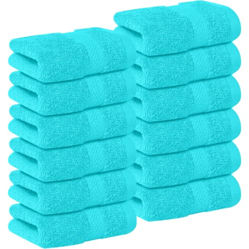 Image of DAN RIVER 12-Pack Premium 100% Cotton Aqua Face Towels for Bathroom - Reusable Face Wash Cloths for Showering 12x12 Inches - 550 GSM Super Soft & Absorbent Luxury WashCloths for Body, Spa & Gym