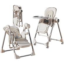 2-in-1 Baby High Chair with Swing Mode, Foldable Multi-Level Adjustable Feeding Chair with 2-Tier Split Tray, PP Material with Wheels E-White