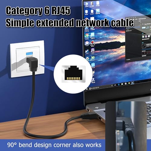 RJ45 90 Degree Ethernet Cable YACSEJAO Cat6 RJ45 Male to Right Angle Network Patch Cords Choose from Multiple Angle Lengths (Down Angle, 0.5M/1.6FT)
