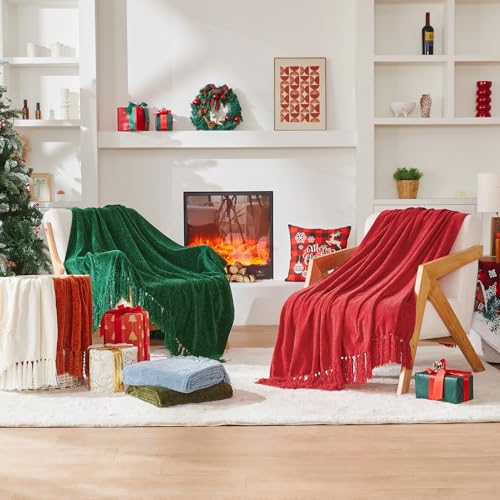 CozeCube Chenille Throw Blanket for Couch, Cozy Plush Fuzzy Decorative Cream White Blanket with Fringe Tassels, Lightweight Throws for Bed Sofa Gift Home Decor, 50"X60" by CozeCube - Image 7