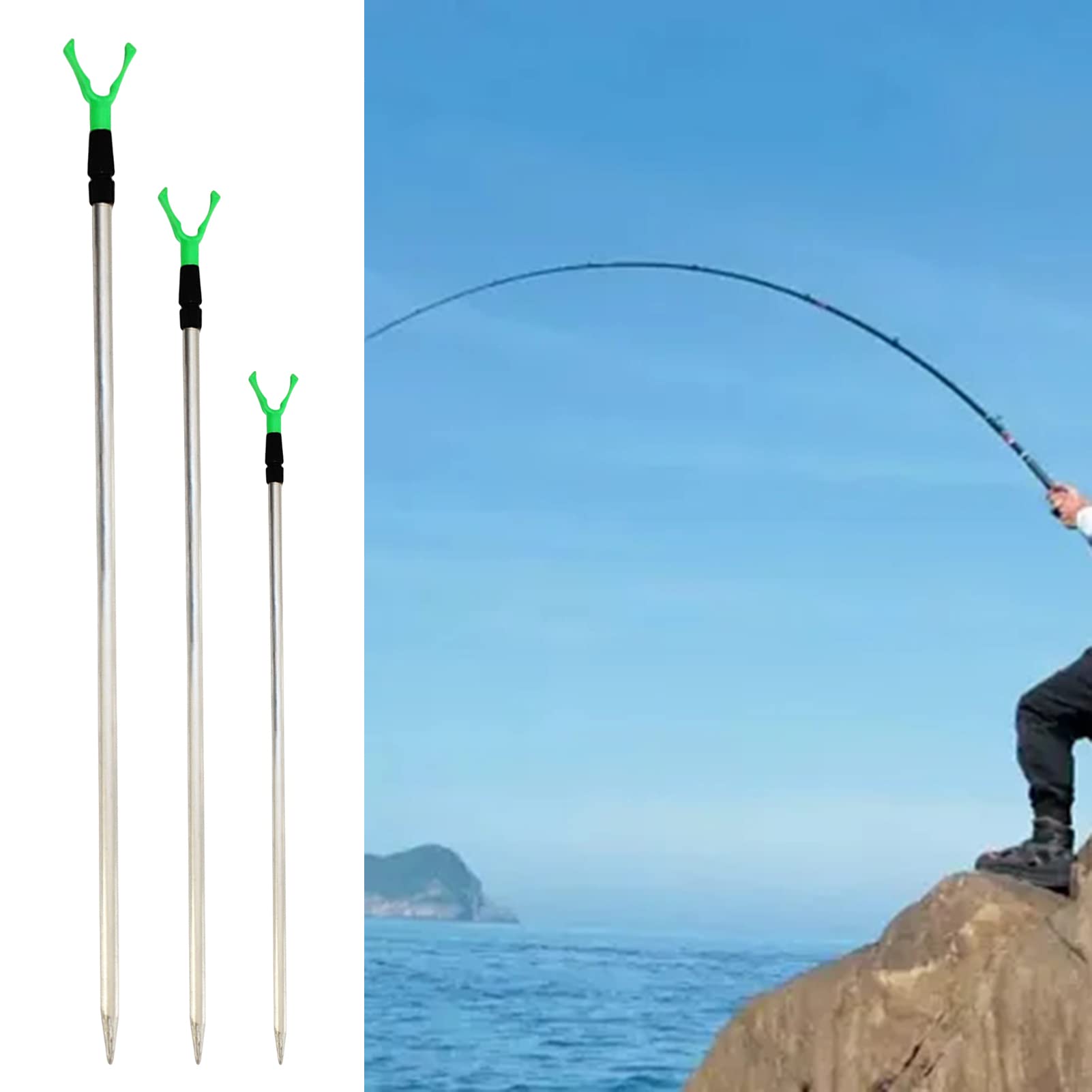 2 Supporti Per Canna Da Pesca Pieghevoli - In Metallo E Lega, Con Protezione In Gomma, Altezza 35,3 Cm, Per Pesca In Riva A Fiumi E Laghi - 4