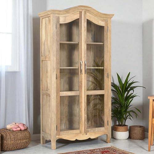Image of The Attic Catania Kitchen Cabinet, Multipurpose Cabinet for Bedroom Living Room Study bar, Solid Wood Bookshelf /Kitchen Cabinet, Solid Mango Wood, Natural Matte Finish