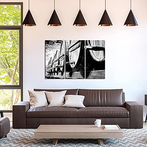 Vanseeing 3 Pieces Wine Barrel Canvas Wall Art Black And White Wood Barrels Stacked In The Winery Poster Print Old Antique Painting Picture Wall Decor For Kitchen Dinning Room Ready To Hang 16X32Inchx3Pcs #TOP2