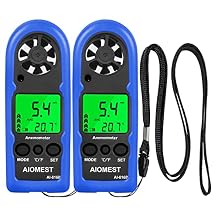 مقياس شدة الريح الرقمي AIOMEST، مقياس سرعة الرياح المحمول الصغير لقياس درجة حرارة سرعة تدفق الهواء، مقياس سرعة الطقس مع أقصى/Avg/برد الرياح الحالي لإطلاق النار على نظام التدفئة والتهوية وتكييف الهواء 2 حزمة