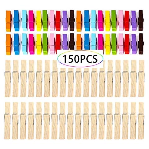 LABOTA 150 Pieces 7.2cm Wooden Hardwood Clothes Pegs,Strong Wooden Retro Vintage Clothes Pegs Wooden Pegs Clips Photo Pins Coloured Craft(Natural and Colored) Cover