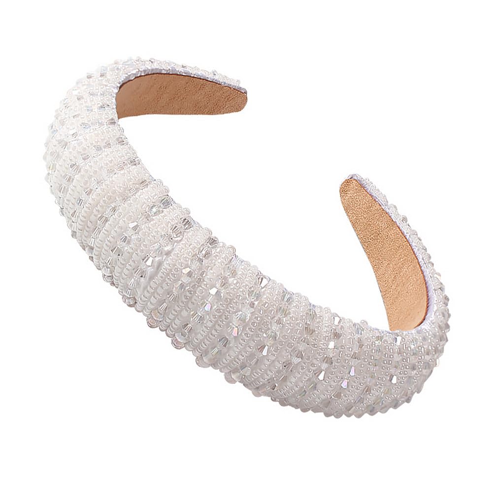 Cerchietto per capelli a treccia, fascia per capelli con strass colorati e strass, fascia imbottita per matrimoni, feste, per donne e ragazze (B) (bianco)