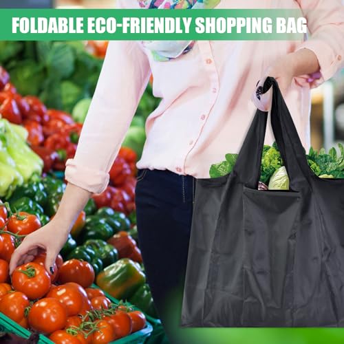 Shopping Bags Foldable Large, Reusable Grocery Bags 50 x 48 cm, 3 PCS Shopping Bag Folds into Pouch, Washable Tote Bags Black, Bags for Shopping Travel Beach Picnics Hiking Camping BBQ - Image 4
