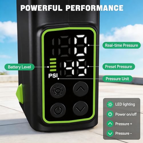 Image of Electric Bike Pump, Fast-Inflation Mini Tire Inflator 150PSI with Gauge, Brushless Motor Rechargeable Cordless Air Pump for Presta & Schrader Valves, for Road /Mountain Bikes, Motorcycles, Balls