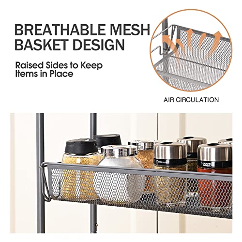 kingrack 4-Tier Slim Rolling Cart with Wooden Tabletop, Easy Assemble Mobile Storage Trolley On Wheels,Slide Out Utility Cart Shelving Units for Narrow Space on Kitchen Bathroom Laundry Room,Grey - Image 6