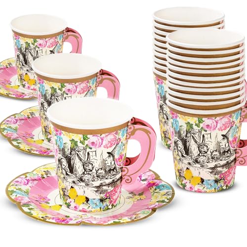 Talking Tables TSALICE-CUPSETV2 Set de tazas con mango y platillos, Cartón, Multicolor, Juego de 12 piezas