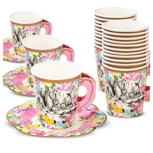 Talking Tables TSALICE-CUPSETV2 Set de tazas con mango y platillos, Cartón, Multicolor, Juego de 12 piezas