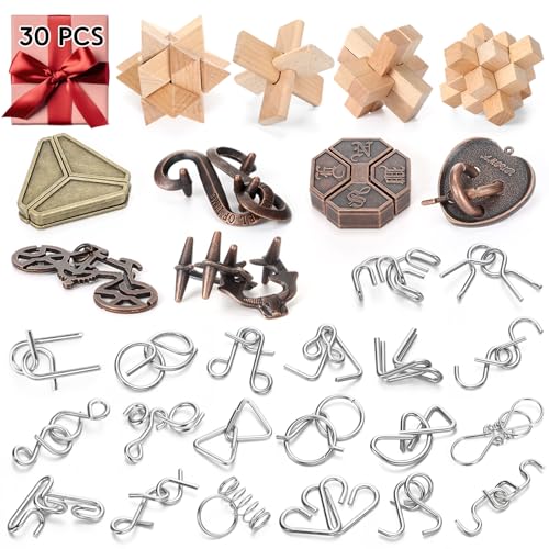 Seenelling 30 Pcs Brain Teaser Puzzles Wooden and