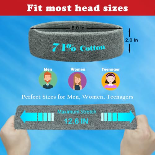 Image of Sweatbands Sports Headbands for Men & Women - 3 Pack Moisture Wicking Cotton Headband for Tennis, Basketball, Running, Gym - Sweat Band