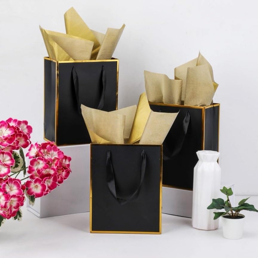 UoeRing 25 Pack Thank You Gift Bags with Handles 9.5x7.5x3.75 inch Gift Bags Medium Size Gift Bag with Tissue Paper and Card for Wedding Birthday Bridesmaid Holidays Mother's Day (Black Gold) - Image 8