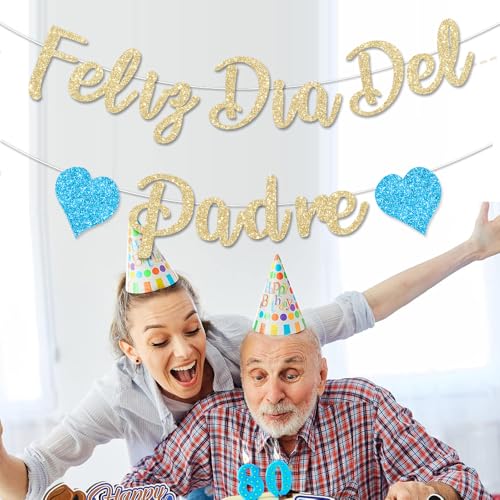 Image of Feliz Dia Del Padre Decorations Banner Gold Glitter Happy Father's Day Party Dad's Papa's Dad Garland Banner for Mexican Party Supplies Home Celebrate