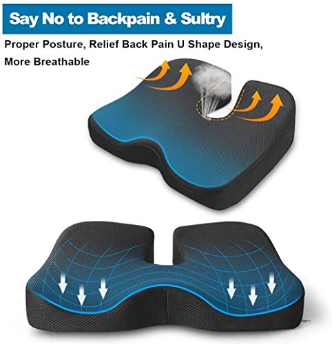 Image of Grin Health Coccyx Lux Seat Cushion for Office & Car, Extra Thick Memory Foam Seat Cushion for Hip, Tailbone, Sciatica, Lower Back, Black, 17.7 inch x 15 inch x 4.3 inch