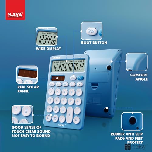 Image of SAYA SY-C101 Ultra-Fast, Ultra-Light Desktop Calculator | Ergonomic Design | Perfect for Office, School, and Home Use | 3-Year Warranty | Sleek Blue Color for Style & Functionality.