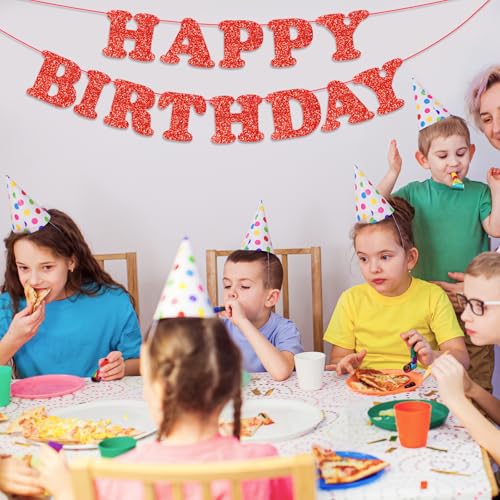 Image of Red Happy Birthday Banner Happy Birthday Bunting Garland Sign for Boys Girls Women Birthday Party Decorations Wall Hanging Background Decor Supplies