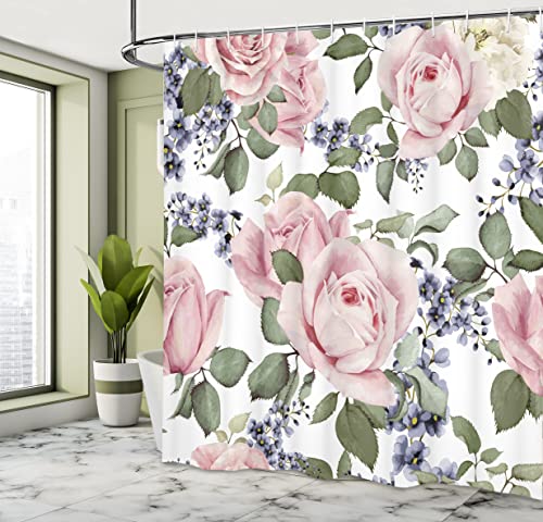 ABAKUHAUS Rose Shower Curtain, Flourishing Pink Roses with Tender Spring Summer Soulful Blossoms Bridal - Image 4
