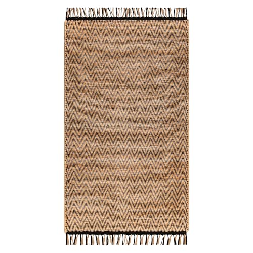 Eco Crave Jute Area Rug 3x5 ft Brown & Black Leher Pattern
