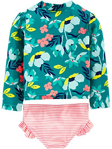 Simple Joys by Carter's 2-Piece Assorted Rashguard Sets Juego de Protectores de erupción, Rosa Rayas/Verde Floral, 18 Meses para Bebés