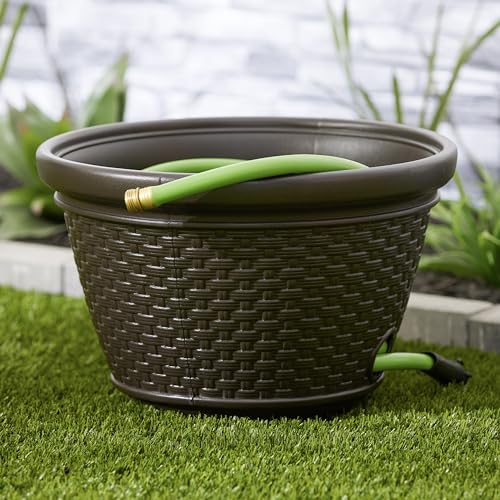 Suncast 2 Pack Decorative Wicker Garden Hose Holder Pot with 4 Drain Holes for 100 Foot Hoses, Java - image 5