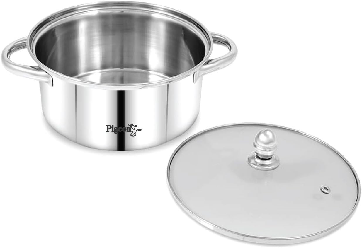 Pigeon Elantra Stainless Steel 3 Tier Steamer Pot Set with Glass Lid | Pasta Steamer Momo/Modak Maker | Vegetable Steamer | Rice Steamer (24cm)|Capsulated Induction Bottom|ISI Certified