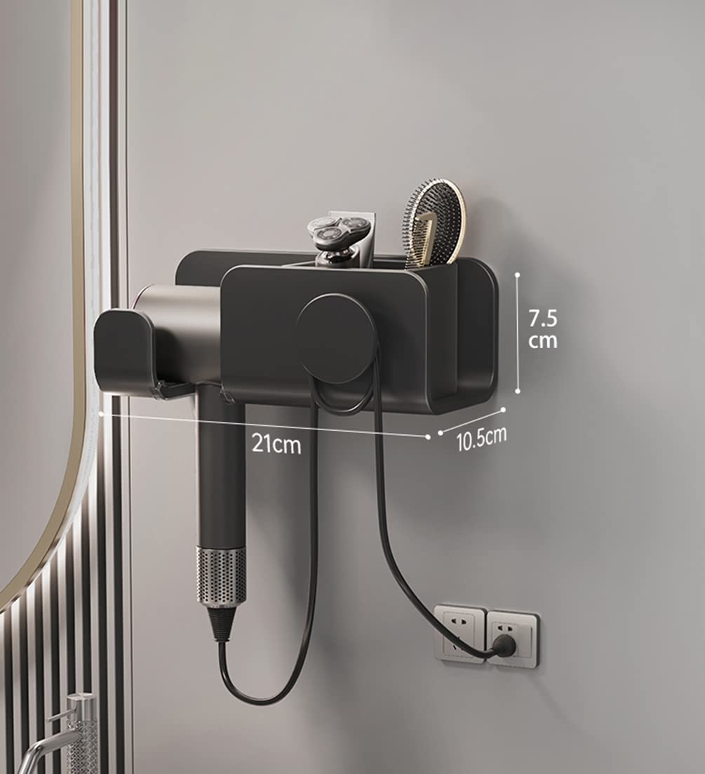 Supporto Parete Per Asciugacapelli - In Alluminio Nero, Per Bagno O Camera Da Letto - Foto 11