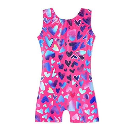 HOZIY Gymnastics Leotards for Girls Unicorn Aurora Rainbow Mermaid Dinosaur Cupcake Sparkle Biketard Toddlers Kids Children 9-10 Years Artistic Hearts