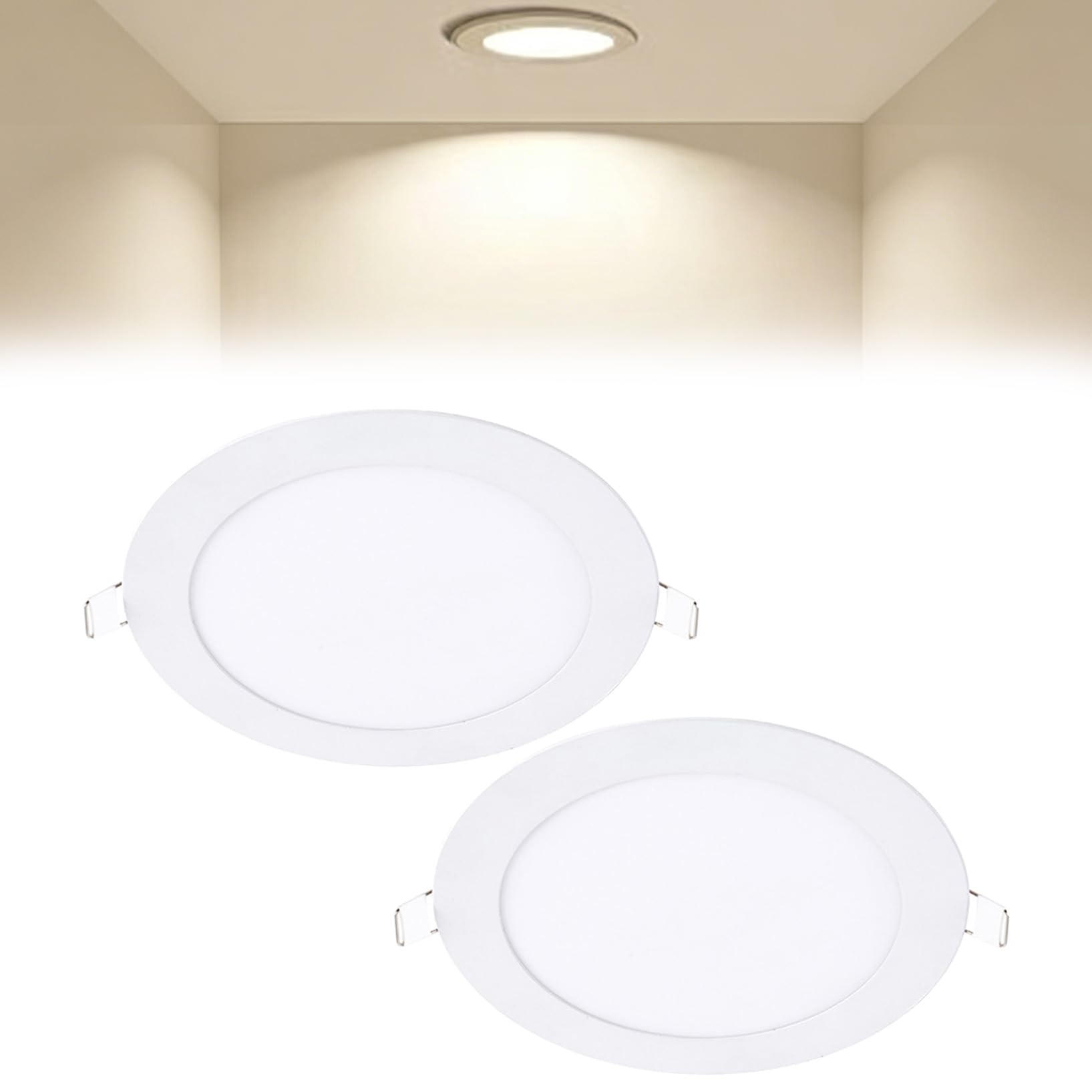 VOGHMOLD 12W Ultra Slim LED Downlight 7 inch, 4000K Recessed Ceiling Light, Cut Φ155-160mm, AC85-265V Flush Mount Spotlights Aluminum Round Panel Lights for Office Hallway, 2 Pack