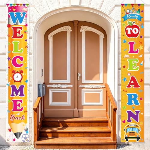 Image of Hooqict Welcome Back to School Door Banner Decorations Ready to Learn First Day of School Porch Sign Banner for Kindergarten Pre-School Primary Classroom Decorations