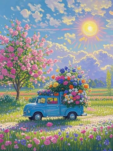 HKLIOPU Point de Croix Canevas kit complet adulte,11CT Debutant Broderie imprimé,Paysage 40×50cm