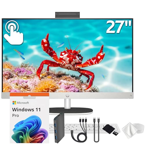 Image of HP 27 inch FHD Touchscreen All-in-One Desktop, Ryzen AI 7 350, 32GB DDR5, 5TB Storage (4TB SSD&1TB Docking Station), AMD Radeon 680M, Webcam, Wireless Keyboard & Mouse, Wi-Fi 6, Win 11 Pro, White