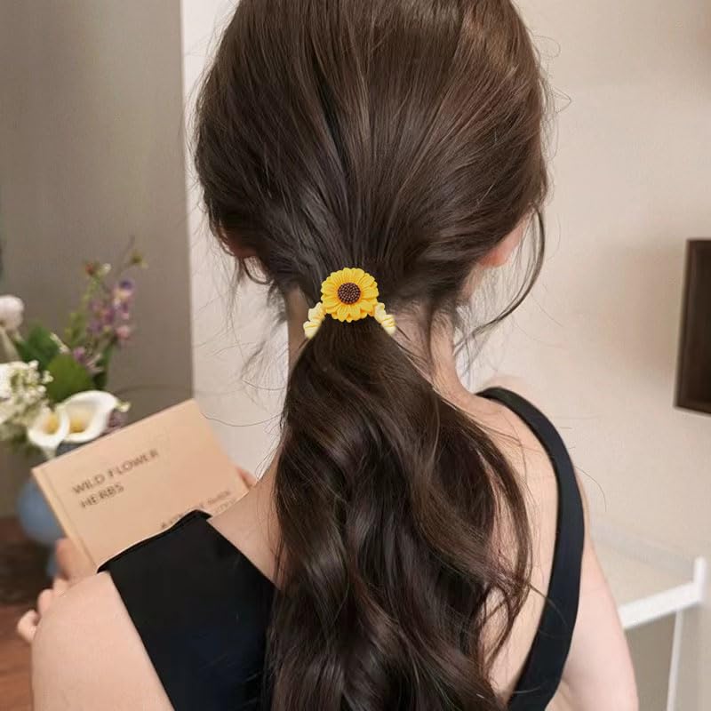 PEARL SUNFLOWER PONY TAIL ELASTIC BAND Sunflower Elastic Hair Ties, Set of 8 Ponytail Holders, Hair  main image 4