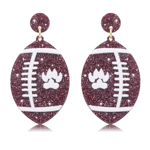 Football Earrings Game Day Acrylic Glitter Football Mom Earrings College School Sports Team Spirit Earrings Cheer Football Mom Gift