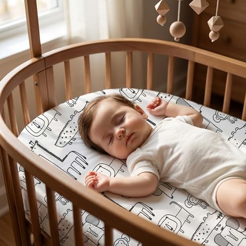 Image of 3 Pack Baby Bassinet Sheets for Baby Boy Girl, 32 inch x 16 inch Bassinet Mattress Sheets, Compatible with Round, Oval, Hourglass, Rectangle Mattress, Fitted Bassinet Sheets (Grey Animals)
