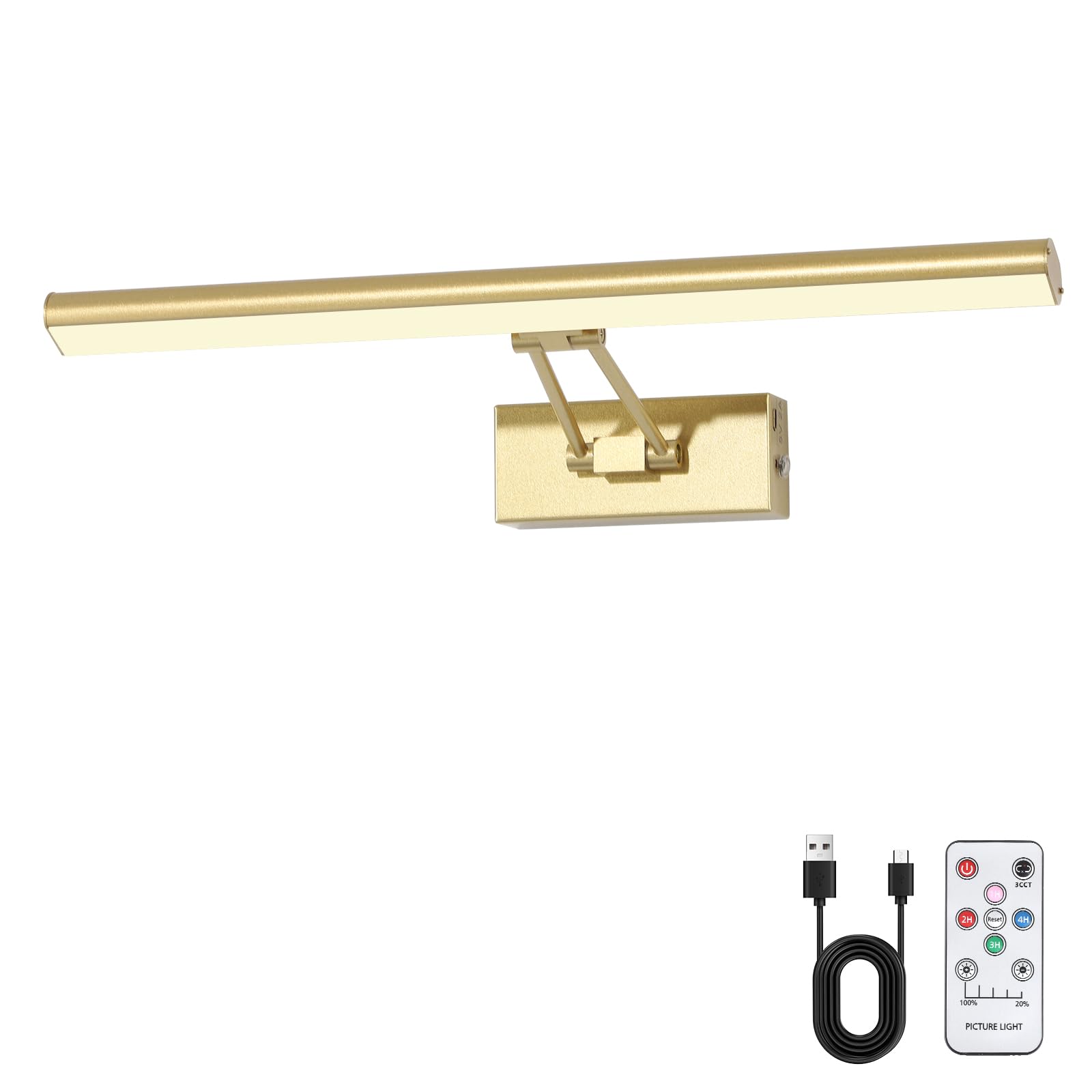 Picture Light, 16 inches Art Light, Picture Light Battery Operated,3CCT Picture Lights for Wall,Battery Operated Wall Lights,Gallery Light for Wall,Photo,Library (Gold-Painted)