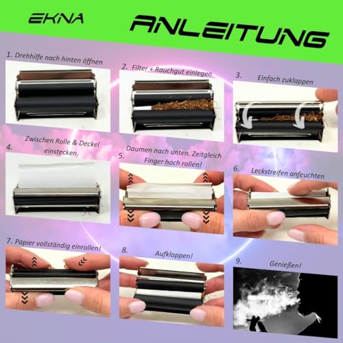 EKNA Draaibank sigaretten, 70 mm, zilver, tabak-draaimachine, sigarettenrolmachine voor 6 mm en 8 mm filter, perfecte ondersteuning voor het draaien (kort papier) - Afbeelding 5