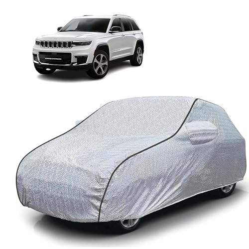 Image of Sulfar 100% Waterproof Car Body Cover Compatible with Mirror for Jeep Grand Cherokee (Triple Stitched, Full Bottom Elastic, Magic Silver with Black Piping)